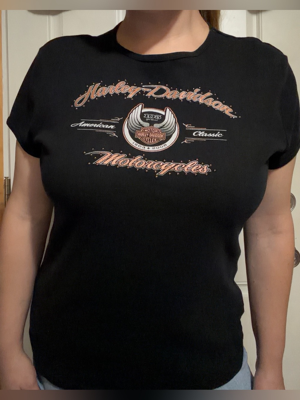 Harley Davidson 105 Years Studded Short Sleeve Top- 2008
